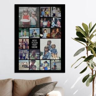 17 Photo Collage and Text - Can Edit Black Faux Canvas Print
