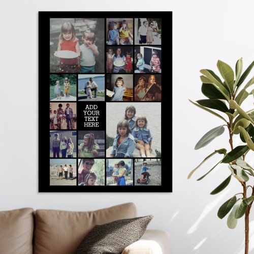 17 Photo Collage and Text _ Can Edit Black Faux Canvas Print