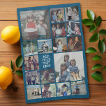 17 Photo Collage and Text - Can Edit Blue Kitchen Towel<br><div class="desc">A design with a basic dark blue background. Use up to 17 square photos to create a unique and personal gift. If you need to adjust the pictures,  click on the customize tool to make changes.</div>