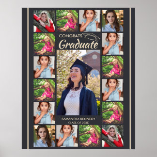 17 Photo Collage Congrats Grad 2026 Charcoal Gray Poster