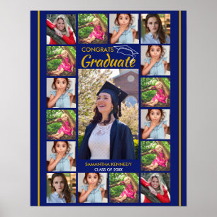17 Photo Collage Congrats Graduate 2026 Navy Blue  Poster