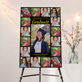 17 Photo Collage Congrats Graduate Black And Gold  Foam Board