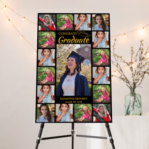 17 Photo Collage Congrats Graduate Black And Gold  Foam Board