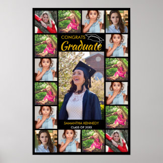 17 Photo Collage Congrats Graduate Black And Gold Poster
