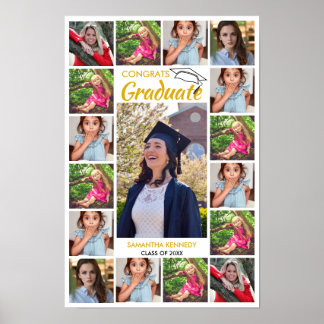 17 Photo Collage Gold Congrats Graduate White Poster