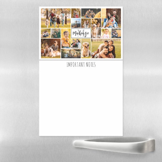 17 Photo Collage Monogrammed Name Magnetic Dry Erase Sheet (In Situ)