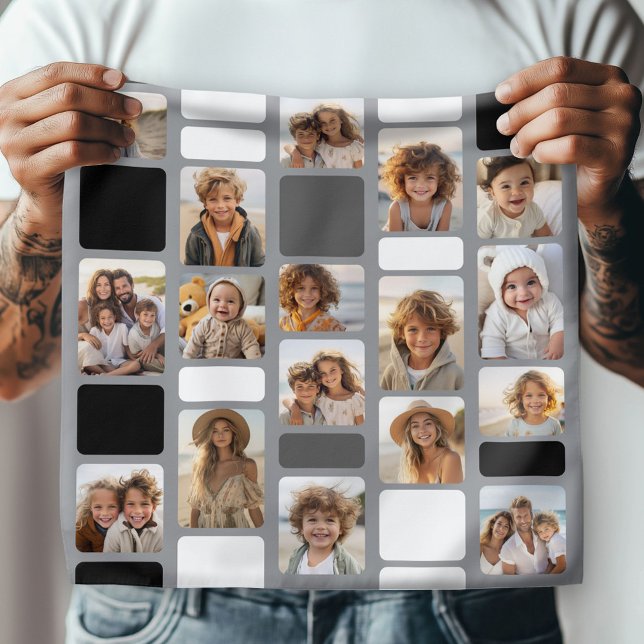 17 Photo Collage with Mod Pattern - Gray and White Bandana (Custom Photo Bandana)