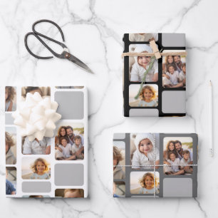 17 Photo Collage with Mod Pattern - Gray Shades Wrapping Paper Sheets