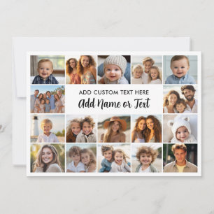 17 Photo Collage with Text Block in Center - White Holiday Card