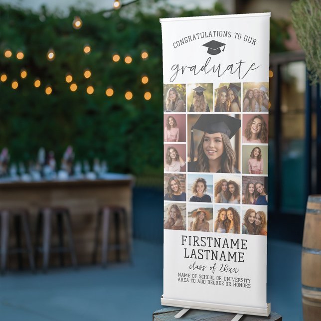 17 Photos - Graduation Modern Minimal White Retractable Banner (Custom Graduation Banner)