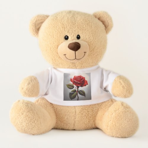 17Sherman Teddy Bear with Red Rose Front and Love