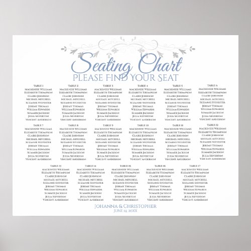 17 Table Blue  Gray Wedding Seating Chart