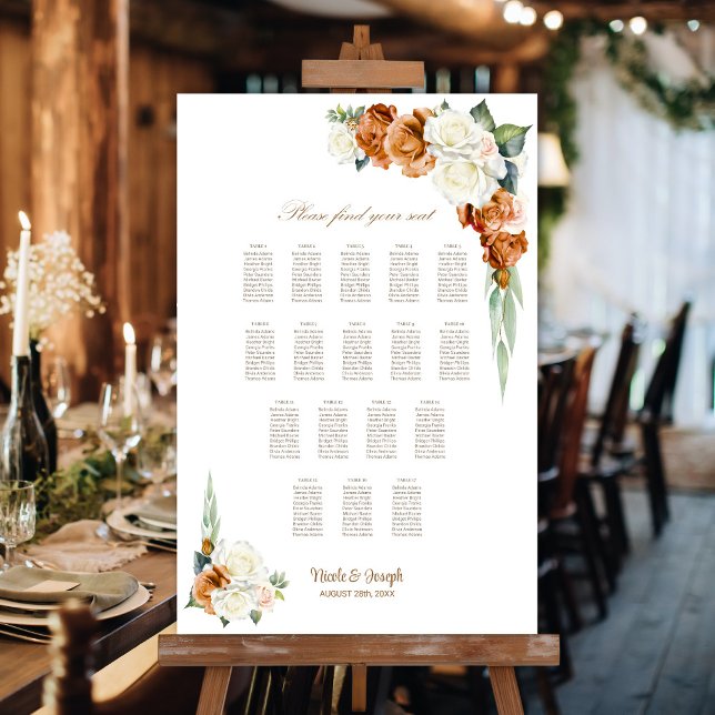 17 Table Burnt Orange White Floral Seating Chart (Creator Uploaded)