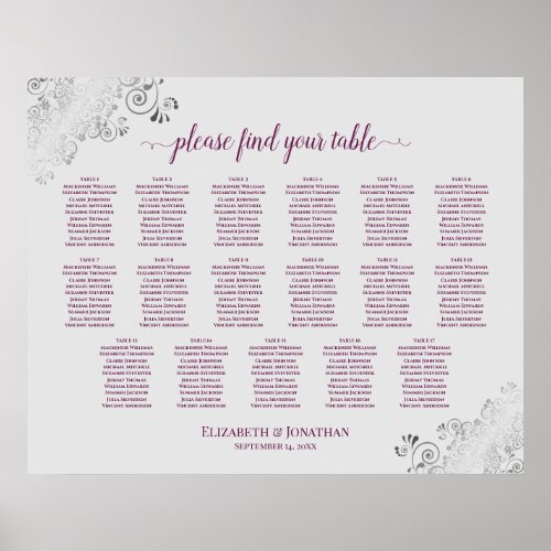 17 Table Cassis on Gray Wedding Seating Chart