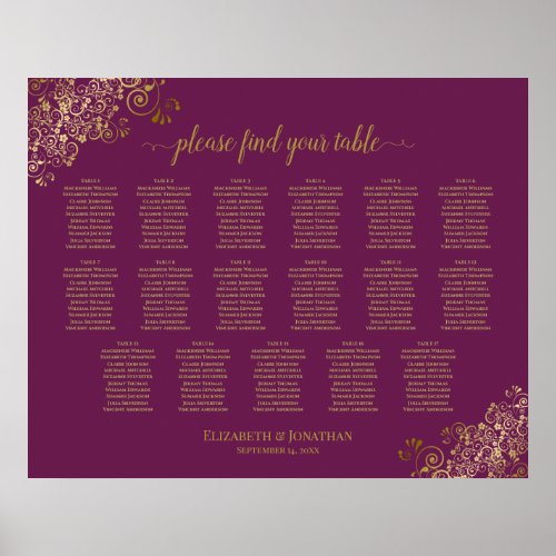 17 Table Cassis Purple Gold Wedding Seating Chart