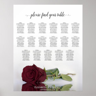 17 Table Elegant Burgundy Rose Seating Chart