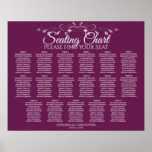 17 Table Elegant Cassis Wedding Seating Chart