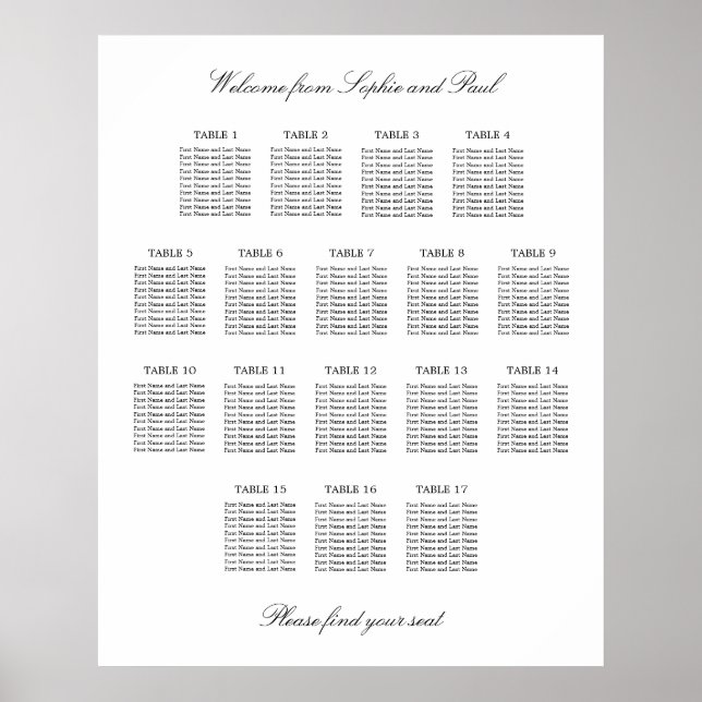 17 Table Elegant Minimalist Seating Chart (Front)