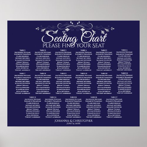 17 Table Elegant Navy Blue Wedding Seating Chart