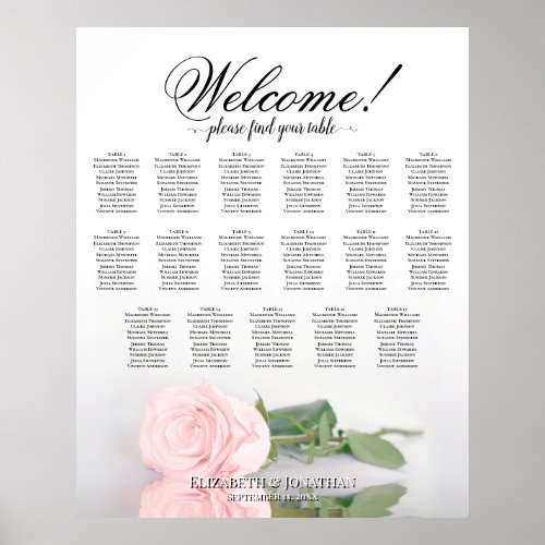 17 Table Elegant Pink Rose Wedding Seating Chart