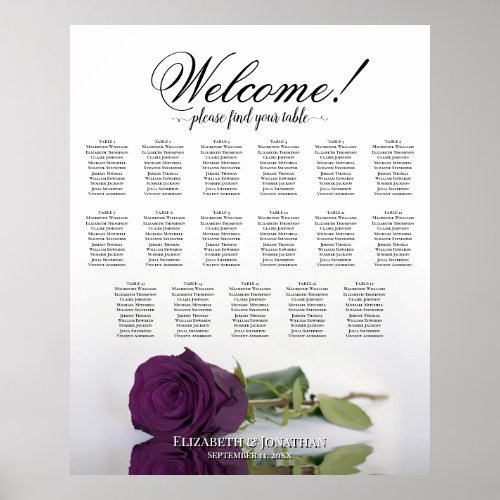 17 Table Elegant Plum Purple Rose Seating Chart