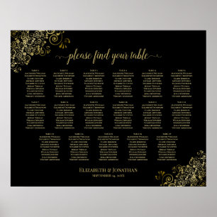 17 Table Gold Frills Black Wedding Seating Chart
