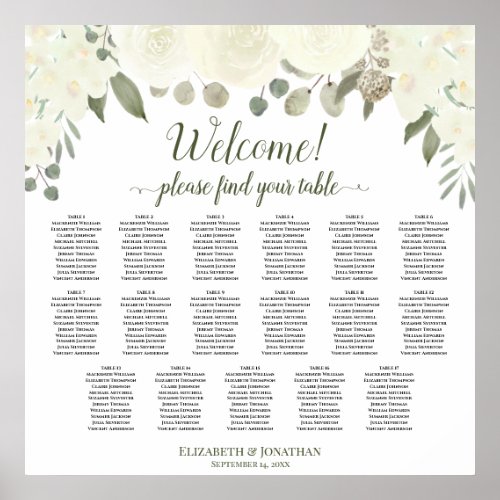 17 Table Ivory White Floral Wedding Seating Chart