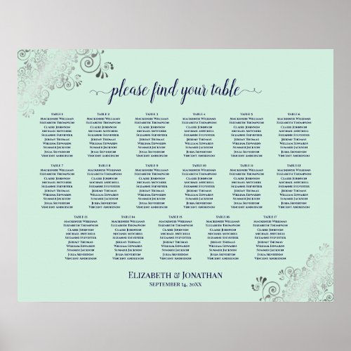 17 Table Mint Green  Navy Wedding Seating Chart