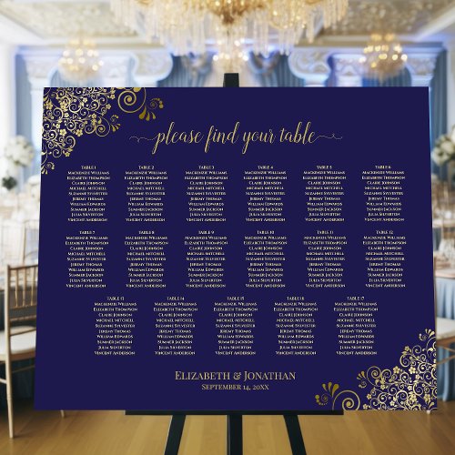 17 Table Navy Blue  Gold Wedding Seating Chart Foam Board