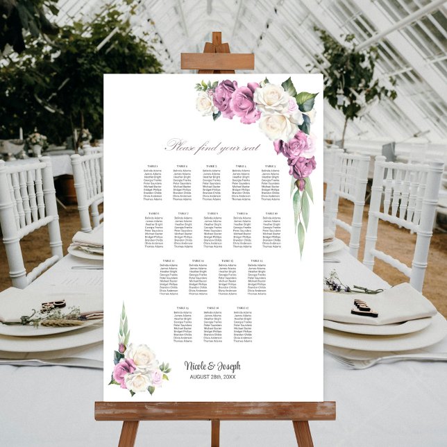 17 Table Pink White Rose Floral Seating Chart (Creator Uploaded)
