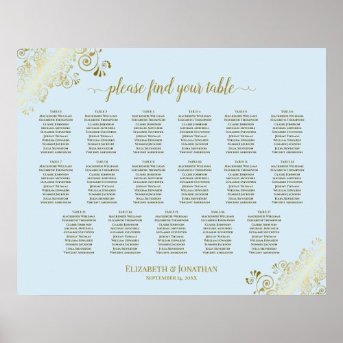 17 Table Powder Blue  Gold Wedding Seating Chart