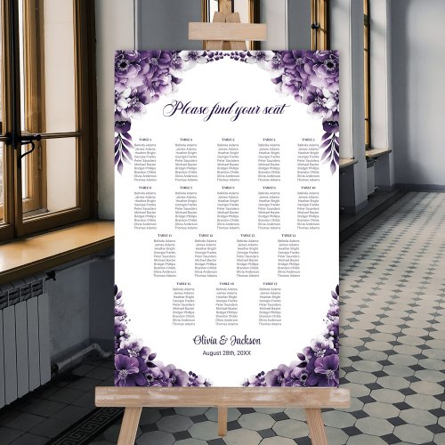 17 Table Purple Floral Wedding Seating Chart