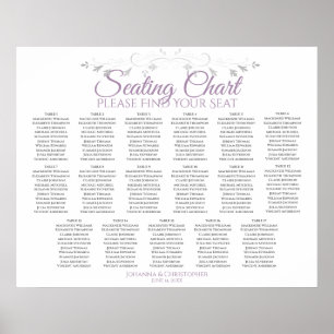 17 Table Purple & Gray Wedding Seating Chart