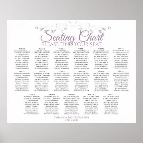 17 Table Purple  Gray Wedding Seating Chart