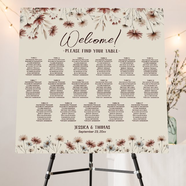 17 Table Rustic Wildflowers Wedding Seating Chart Foam Board (In Situ (Stand))