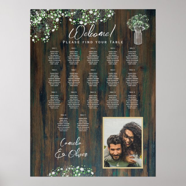 17 Table Rustic Wood Gypsophila PHOTO SEATING Foam Poster (Front)