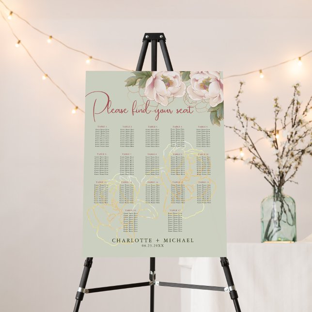 17 Table Sage & Blush Floral Wedding Seating Chart (Creator Uploaded)