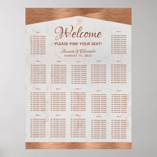 17 Table Seating Chart Marble Copper Wedding