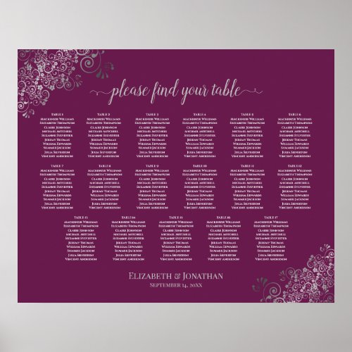 17 Table Silver on Cassis Wedding Seating Chart
