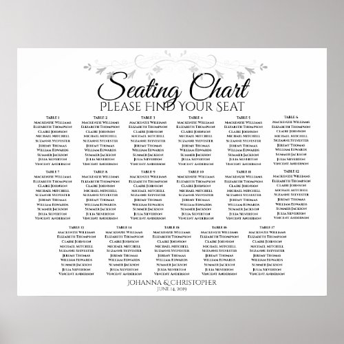 17 Table Simple Lacy Border Wedding Seating Chart