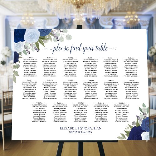 17 Table Wedding Seating Chart Blue Garden Roses Foam Board