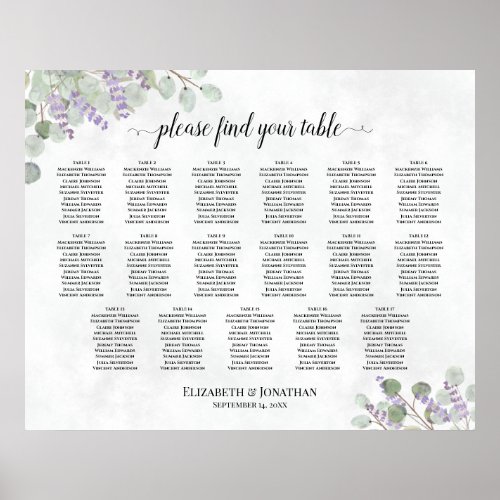 17 Table Wedding Seating Chart Lavender Eucalyptus