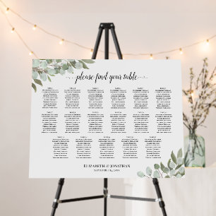 17 Table Wedding Seating Chart Rustic Eucalyptus Foam Board