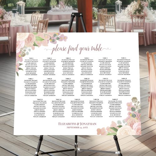 17 Table Wedding Seating Chart Rustic Pink Floral Foam Board