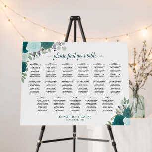 17 Table Wedding Seating Chart Rustic Teal Roses Foam Board