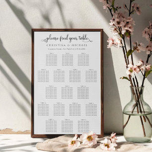17 Tables 130-150 Guests Vertical Seating Chart