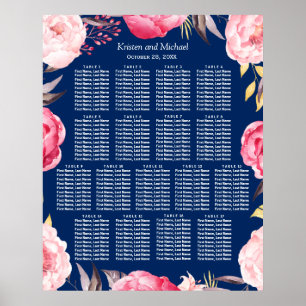 17 Tables Pink Floral Wreath Wedding Seating Chart