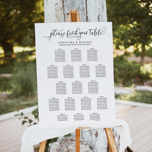 17 Tables plan 130-150 Guests Vertical Calligraphy Foam Board (Creator Uploaded)