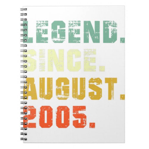 17 Year Old 17th Birthday Gifts Legend Since Augus Notebook