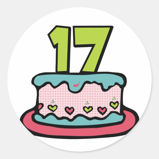17 Year Old Birthday Cake Classic Round Sticker (Front)